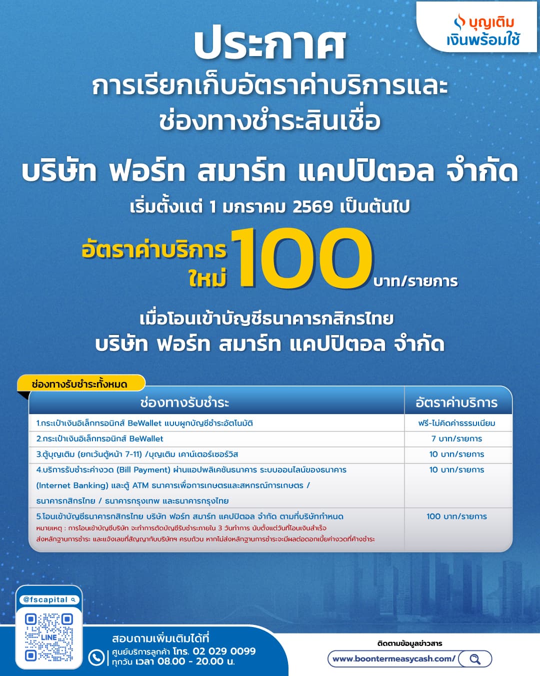 การเรียกเก็บอัตราค่าบริการ และช่องทางชำระสินเชื่อ